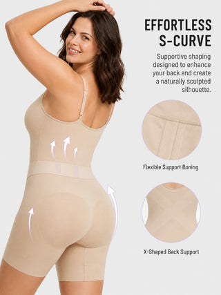 Lightweight Seamless Shapewear Bodysuit with Adjustable Back Panel and Breathable Fabric