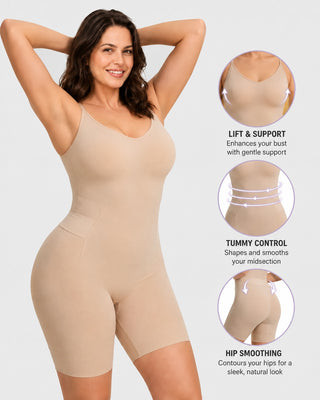 Lightweight Seamless Shapewear Bodysuit with Adjustable Back Panel and Breathable Fabric