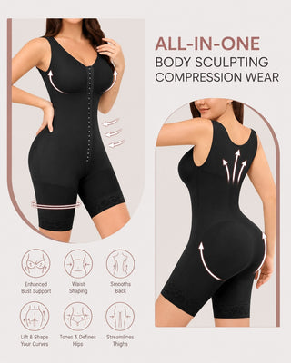 Compression Shapewear Bodysuit with Adjustable Straps for Tummy Control and Easy Access