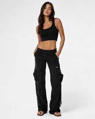 Black Cargo Pants for Women Straight Leg Mid-Rise with Multiple Cargo Pockets Durable Fabric