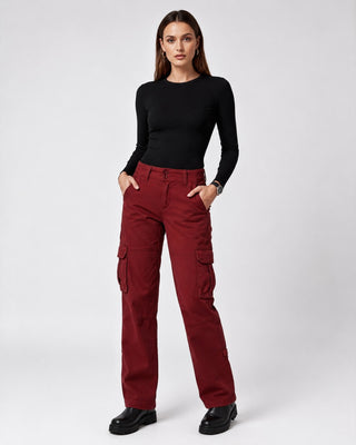 Black Cargo Pants for Women Straight Leg Mid-Rise with Multiple Cargo Pockets Durable Fabric