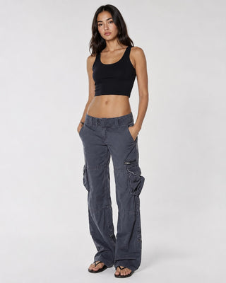 Black Cargo Pants for Women Straight Leg Mid-Rise with Multiple Cargo Pockets Durable Fabric