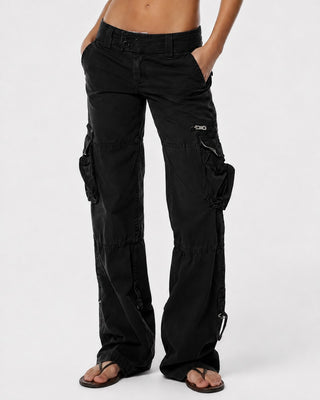 Black Cargo Pants for Women Straight Leg Mid-Rise with Multiple Cargo Pockets Durable Fabric
