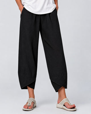 Modern Wide Leg Cropped Trousers for Women with Drawstring Waist and Relaxed Fit in High-Quality Fabric