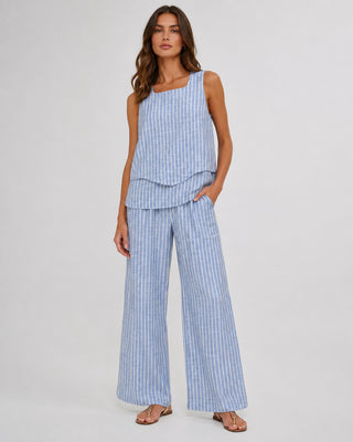 Casual Leaf Print Women's Pants Set with Sleeveless Layered Top and Wide-Leg Trousers
