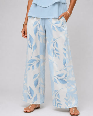 Casual Leaf Print Women's Pants Set with Sleeveless Layered Top and Wide-Leg Trousers