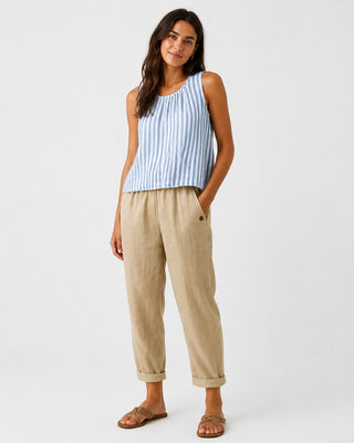 White Linen Pants Women Straight Leg with Rolled Cuffs and Side Pockets for Everyday Casual Wear