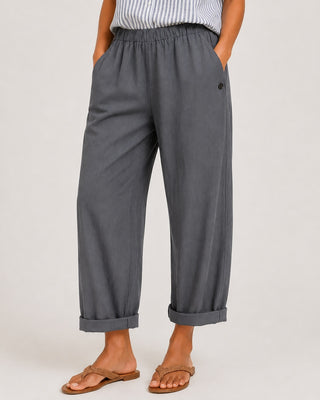 White Linen Pants Women Straight Leg with Rolled Cuffs and Side Pockets for Everyday Casual Wear