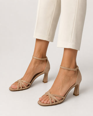 Strappy Block Heel Women's Sandals with Ankle Strap and Peep Toe in Synthetic Material