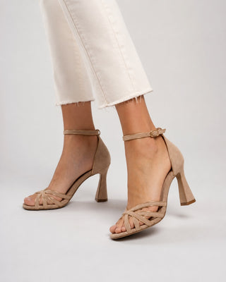 Strappy Block Heel Women's Sandals with Ankle Strap and Peep Toe in Synthetic Material