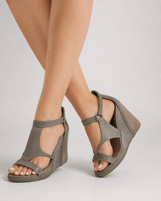 Leather Open Toe Wedge Sandals for Women with Ankle Strap Casual Everyday Comfortable Design
