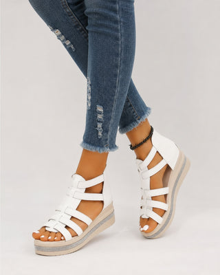 Women's Strappy Platform Sandals with Chunky Sole and Rhinestone Accent for Casual Wear