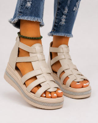 Women's Strappy Platform Sandals with Chunky Sole and Rhinestone Accent for Casual Wear
