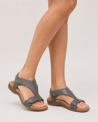 Modern Open Toe Women's Sandals T-Strap Design Leather Upper Curved Footbed Casual Style