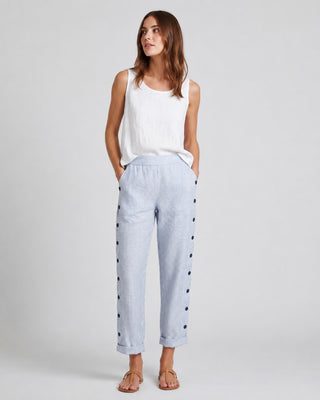 Modern Women's Trousers Cropped Straight-Leg Lightweight Fabric with Button Detail and Cuffed Hem