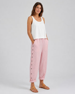 Modern Women's Trousers Cropped Straight-Leg Lightweight Fabric with Button Detail and Cuffed Hem