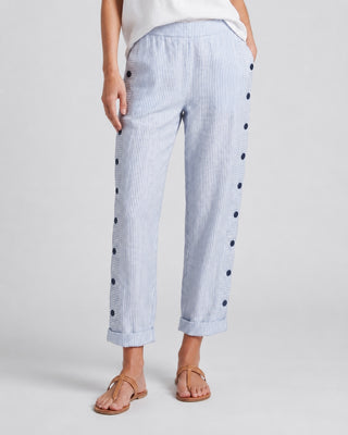 Modern Women's Trousers Cropped Straight-Leg Lightweight Fabric with Button Detail and Cuffed Hem