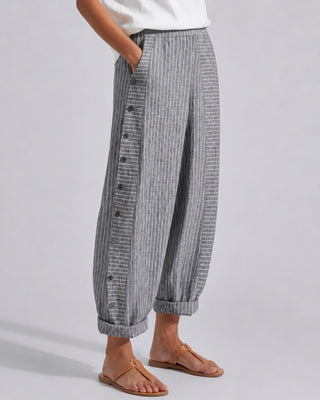 Modern Women's Trousers Cropped Straight-Leg Lightweight Fabric with Button Detail and Cuffed Hem