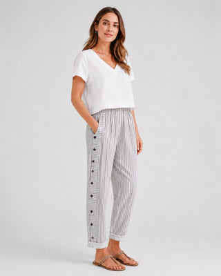 Modern Striped Wide Leg Pants Women Button Front Comfortable Fabric Flowy Design Casual Wear