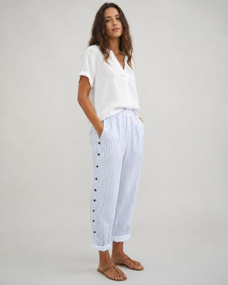 Modern Striped Wide Leg Pants Women Button Front Comfortable Fabric Flowy Design Casual Wear