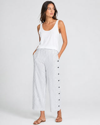 Modern Striped Wide Leg Pants Women Button Front Comfortable Fabric Flowy Design Casual Wear
