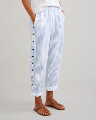 Modern Striped Wide Leg Pants Women Button Front Comfortable Fabric Flowy Design Casual Wear