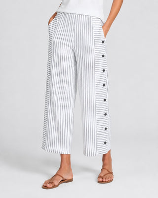 Modern Striped Wide Leg Pants Women Button Front Comfortable Fabric Flowy Design Casual Wear