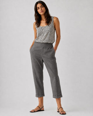 White Linen Pants Women Tapered Cropped Cuffed Hem Breathable Fabric for Warm Weather