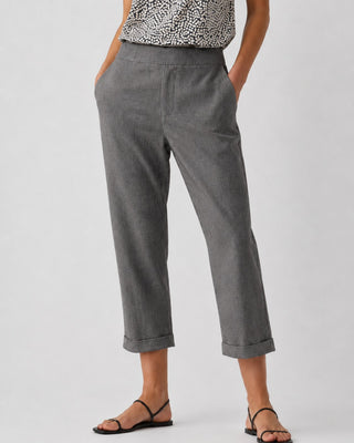 White Linen Pants Women Tapered Cropped Cuffed Hem Breathable Fabric for Warm Weather