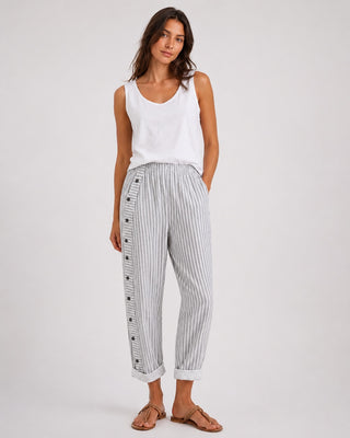 Modern Striped Wide Leg Pants Women Button Front Comfortable Fabric Casual Fit