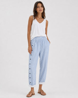 Modern Striped Wide Leg Pants Women Button Front Comfortable Fabric Casual Fit