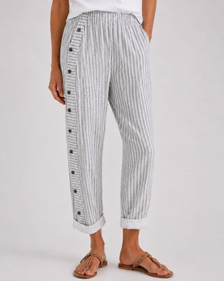 Modern Striped Wide Leg Pants Women Button Front Comfortable Fabric Casual Fit