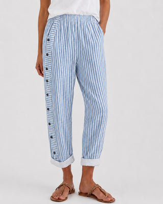 Modern Striped Wide Leg Pants Women Button Front Comfortable Fabric Casual Fit