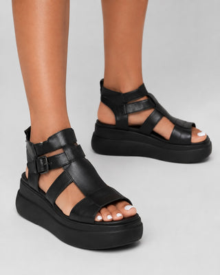 Modern Platform Sandals for Women with Chunky Sole and Adjustable Ankle Strap in Synthetic Material