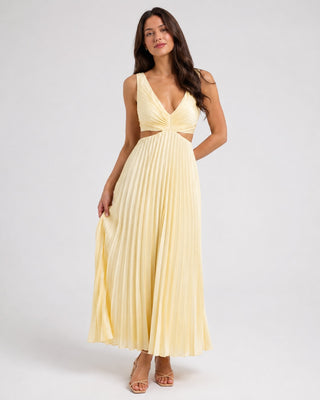 Floral Maxi Dress for Women Sleeveless Lightweight Fabric V-Neckline Pleated Long Dress