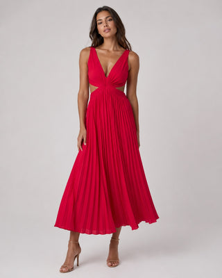 Floral Maxi Dress for Women Sleeveless Lightweight Fabric V-Neckline Pleated Long Dress