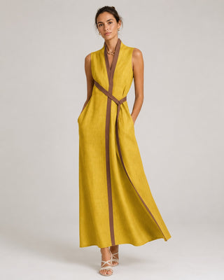 Elegant V-Neck White Maxi Dress for Women with Wrap Closure and Sleeveless Design