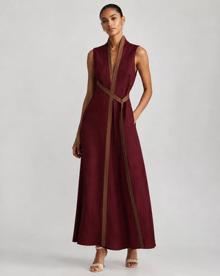 Elegant V-Neck White Maxi Dress for Women with Wrap Closure and Sleeveless Design