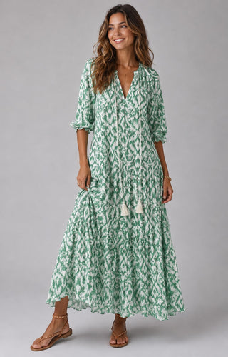 Ikat Print Maxi Dress for Women with Button-Front Closure and Relaxed Fit in Lightweight Fabric