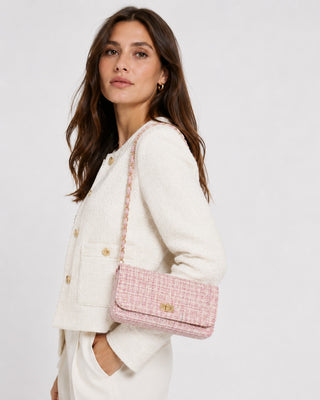 Modern Tweed Shoulder Bag with Adjustable Chain Strap for Women Compact and Stylish Design