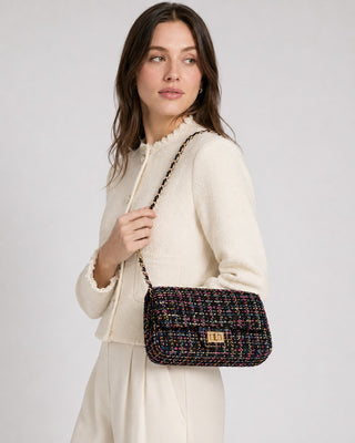 Modern Tweed Shoulder Bag with Adjustable Chain Strap for Women Compact and Stylish Design