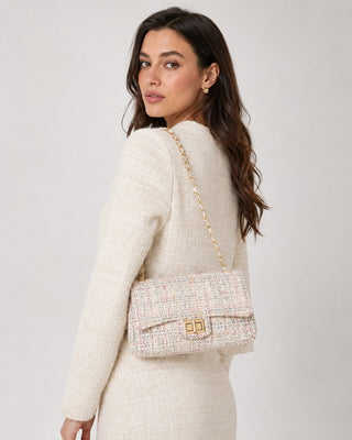 Modern Tweed Shoulder Bag with Adjustable Chain Strap for Women Compact and Stylish Design
