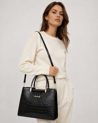 Glossy Crocodile Pattern Tote Bag for Women with Dual Handles Synthetic Leather Spacious Design