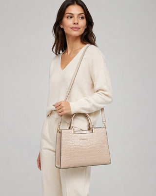 Glossy Crocodile Pattern Tote Bag for Women with Dual Handles Synthetic Leather Spacious Design