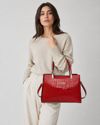 Glossy Crocodile Pattern Tote Bag for Women with Dual Handles Synthetic Leather Spacious Design