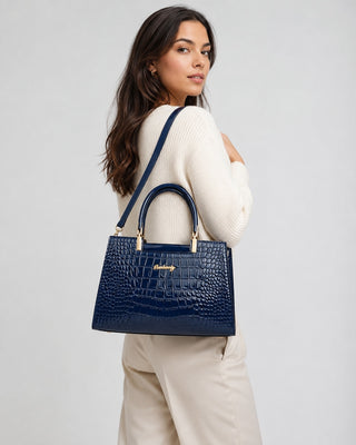 Glossy Crocodile Pattern Tote Bag for Women with Dual Handles Synthetic Leather Spacious Design
