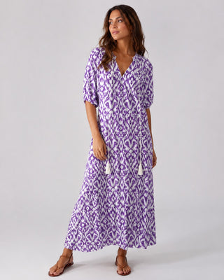 Ikat Print Maxi Dress for Women with Button-Front Closure and Relaxed Fit in Lightweight Fabric