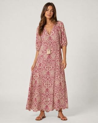 Ikat Print Maxi Dress for Women with Button-Front Closure and Relaxed Fit in Lightweight Fabric