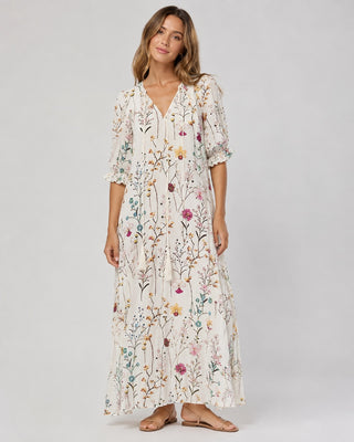 Ikat Print Maxi Dress for Women with Button-Front Closure and Relaxed Fit in Lightweight Fabric