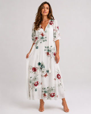 Ikat Print Maxi Dress for Women with Button-Front Closure and Relaxed Fit in Lightweight Fabric